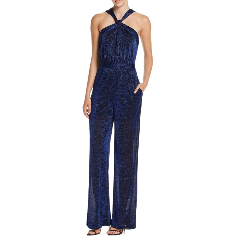 Rachel Zoe Marianne Blue Metallic Wide Leg Sleeveless Jumpsuit Size 2
